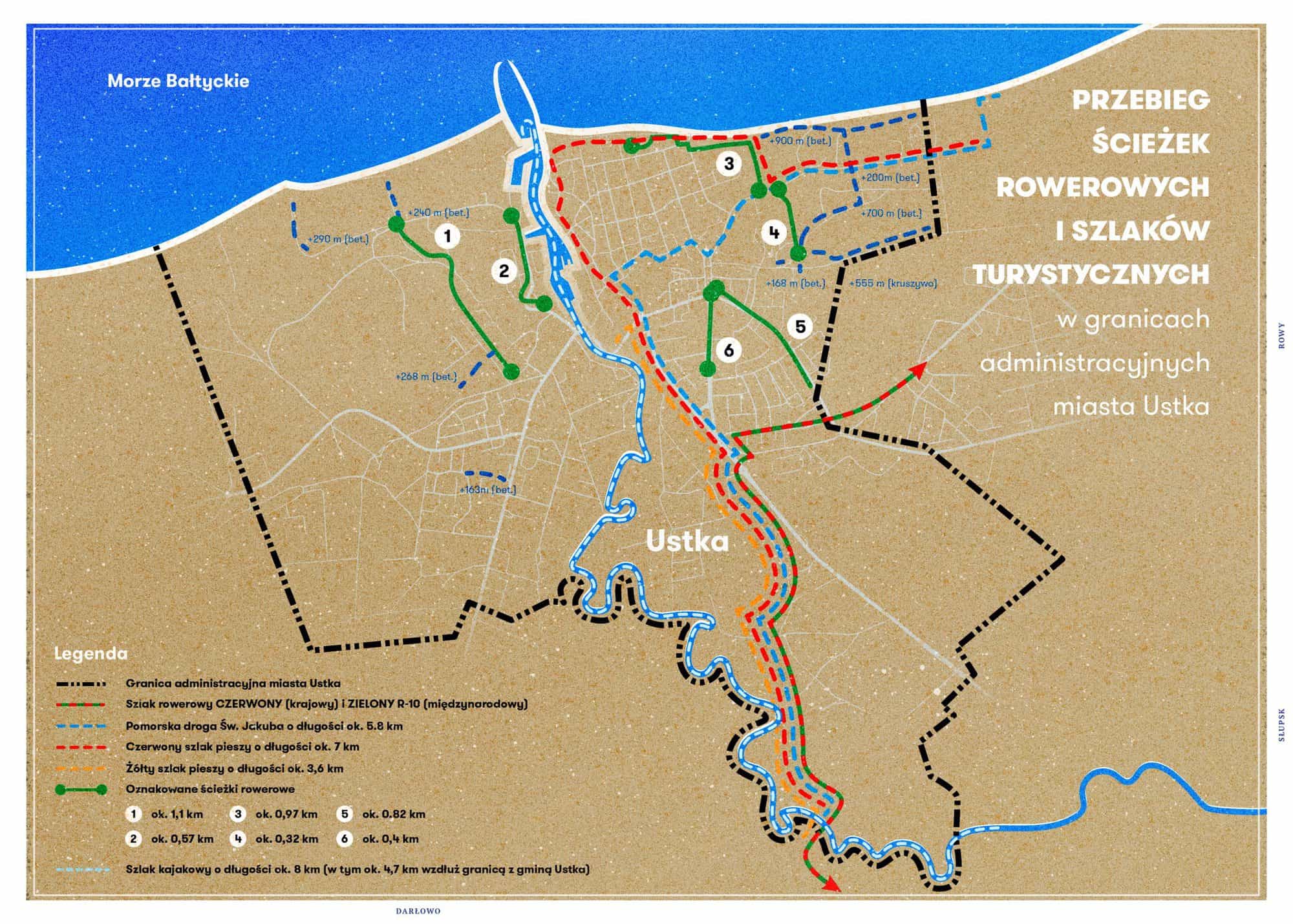 Mapa ścieżek rowerowych i szlaków turystycznych w Ustce